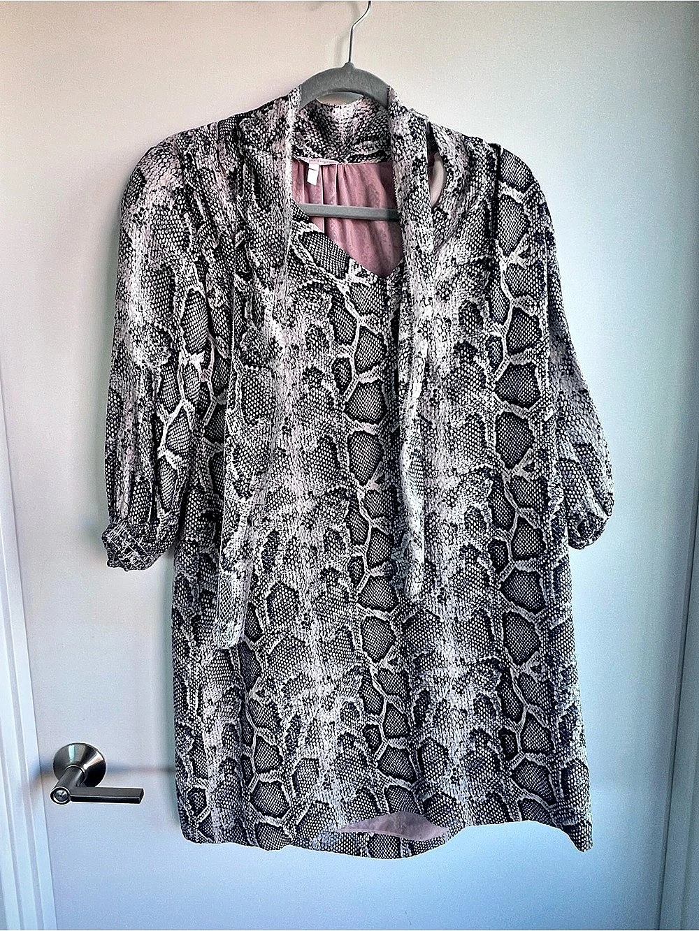 Rebecca Taylor Snakeskin Print Tie Neck Shift Dress Size 4